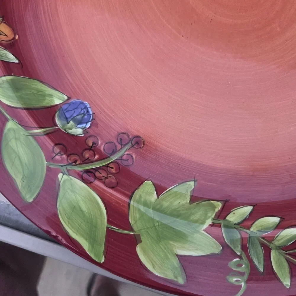 ​Gates Ware Laurie Gates Ceramic Round Platter 15 Inch Pumpkin Vine Red Orange​